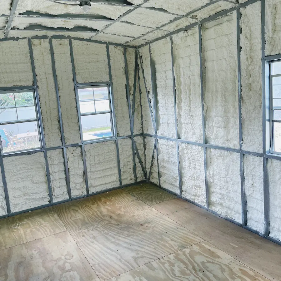 Closed-cell spray foam insulation applied to wall cavities in a residential project in Eureka